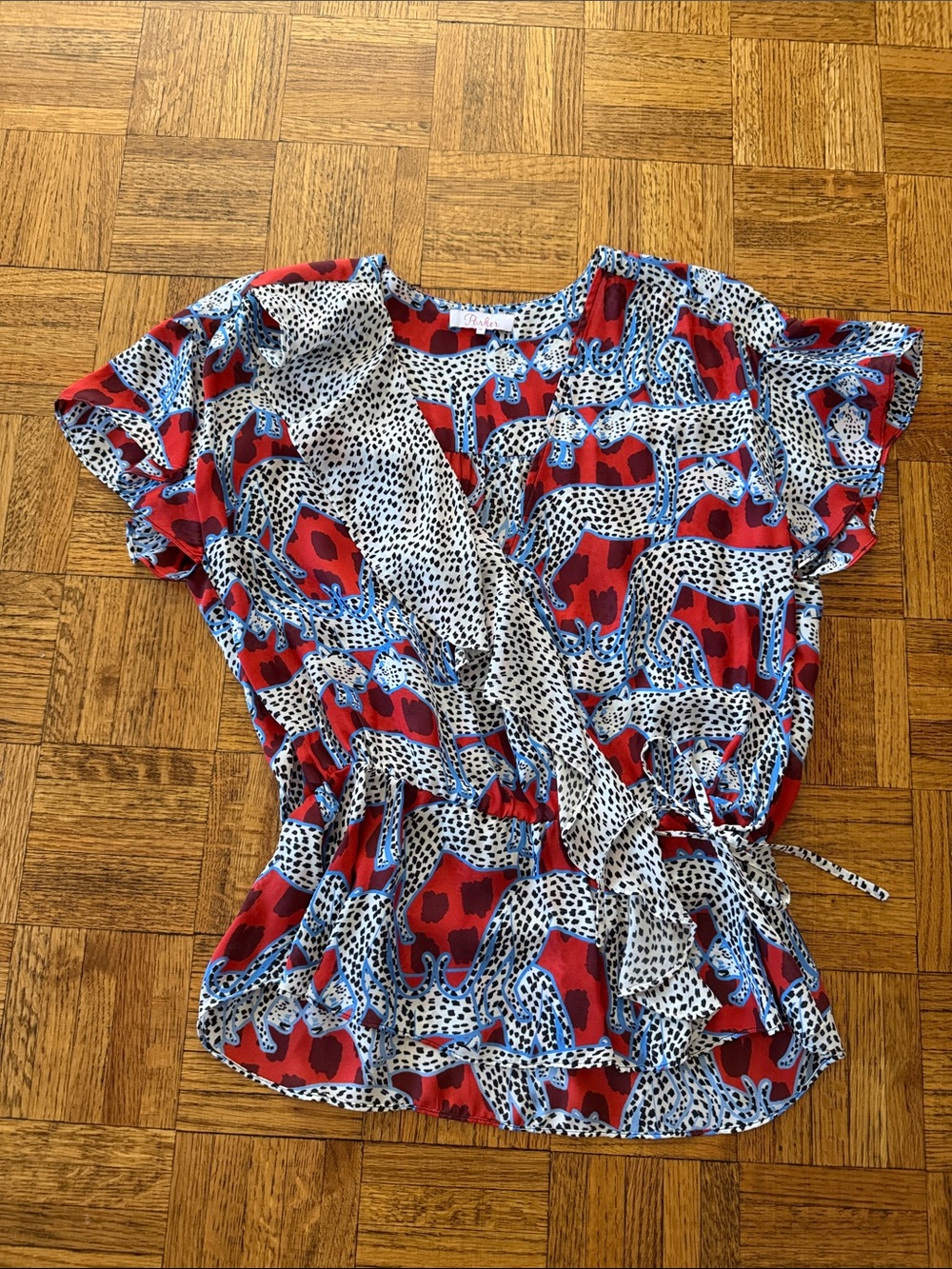 Parker Women's Red Blue Animal Print Wrap Top